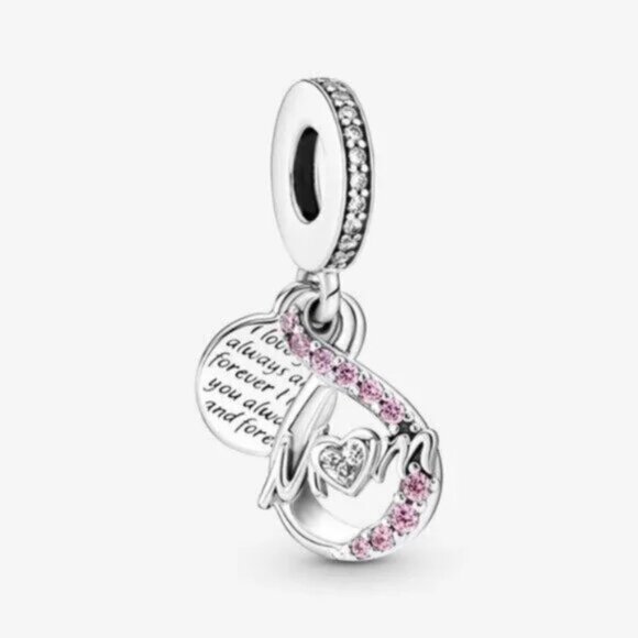 NIB PANDORA Mom Infinity Pavé Double Dangle Charm 791468C01 Sterling Silver Gift - Picture 6 of 7
